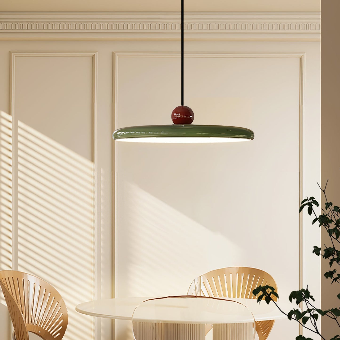 Mid-Century Swing Hanglamp — Kinetisch Design met Zwevende Schijf & Contragewicht | Verstelbare Armlamp voor Moderne Eetkamers en Creatieve Werkruimtes | Integrale LED