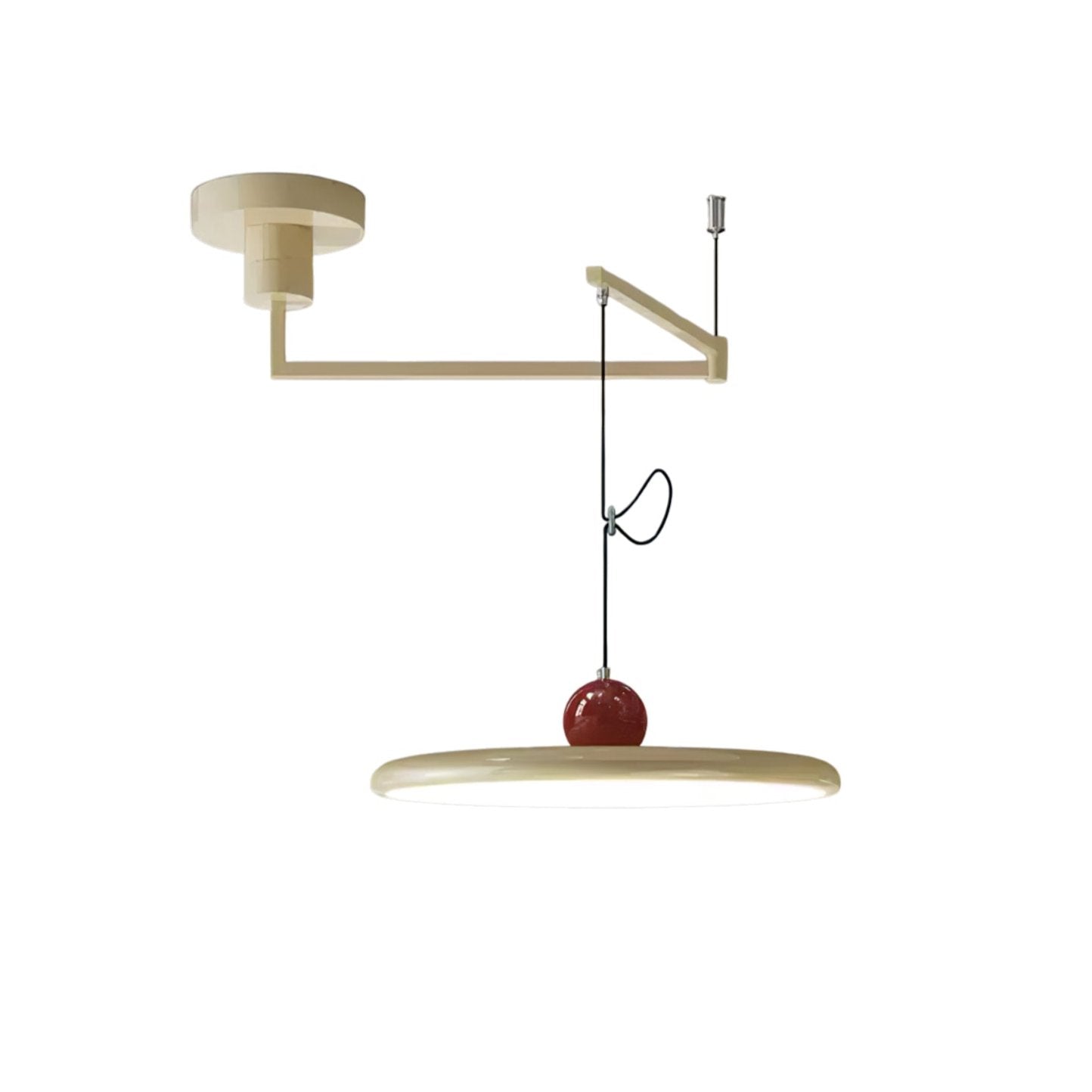 Mid-Century Swing Hanglamp — Kinetisch Design met Zwevende Schijf & Contragewicht | Verstelbare Armlamp voor Moderne Eetkamers en Creatieve Werkruimtes | Integrale LED