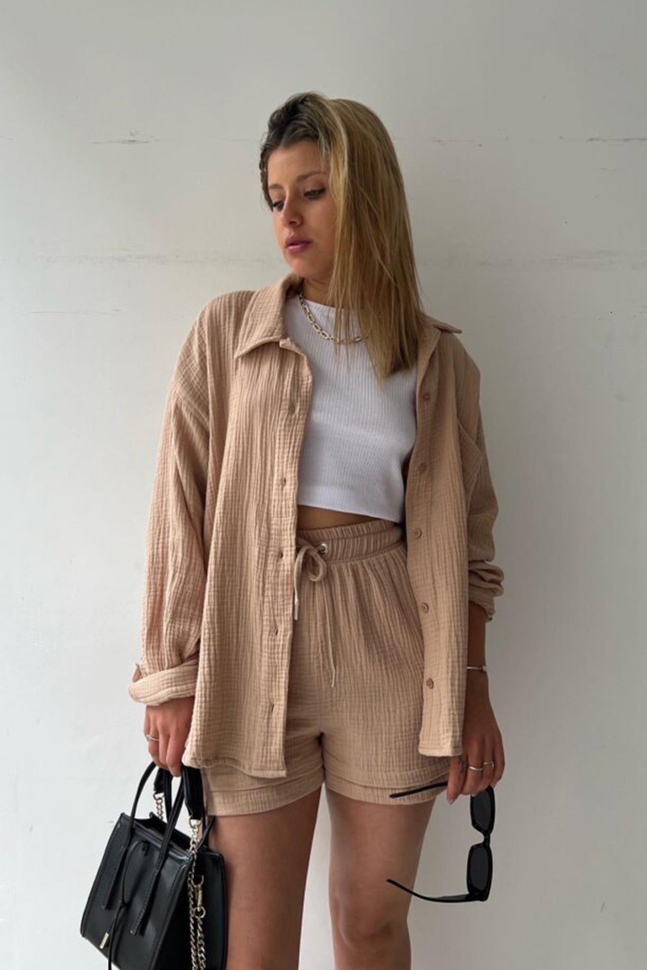 Zomer Short Set Lange Mouwen Shirt Voor Dames