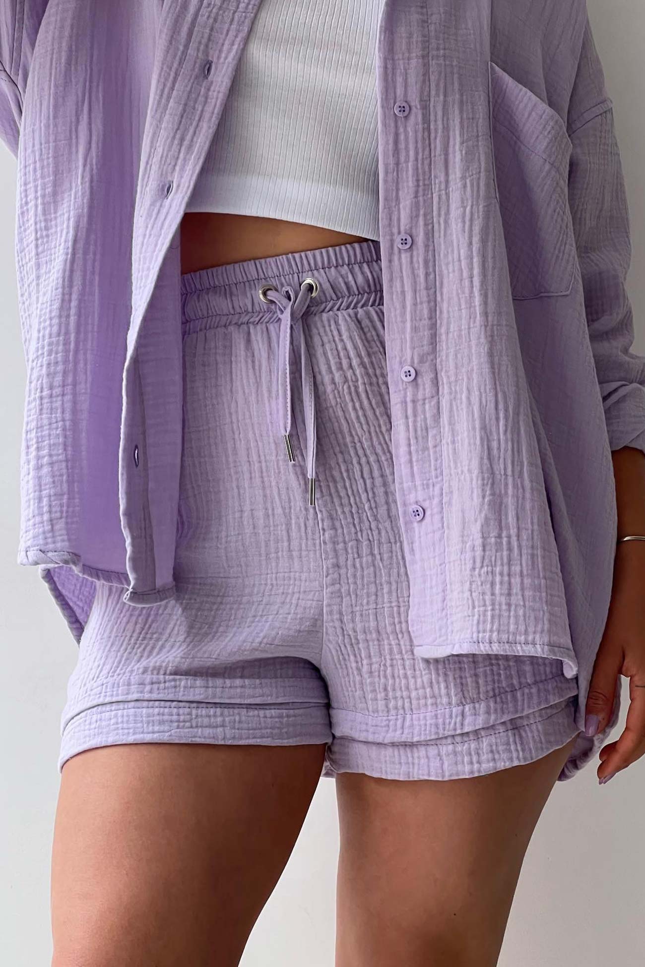 Zomer Short Set Lange Mouwen Shirt Voor Dames