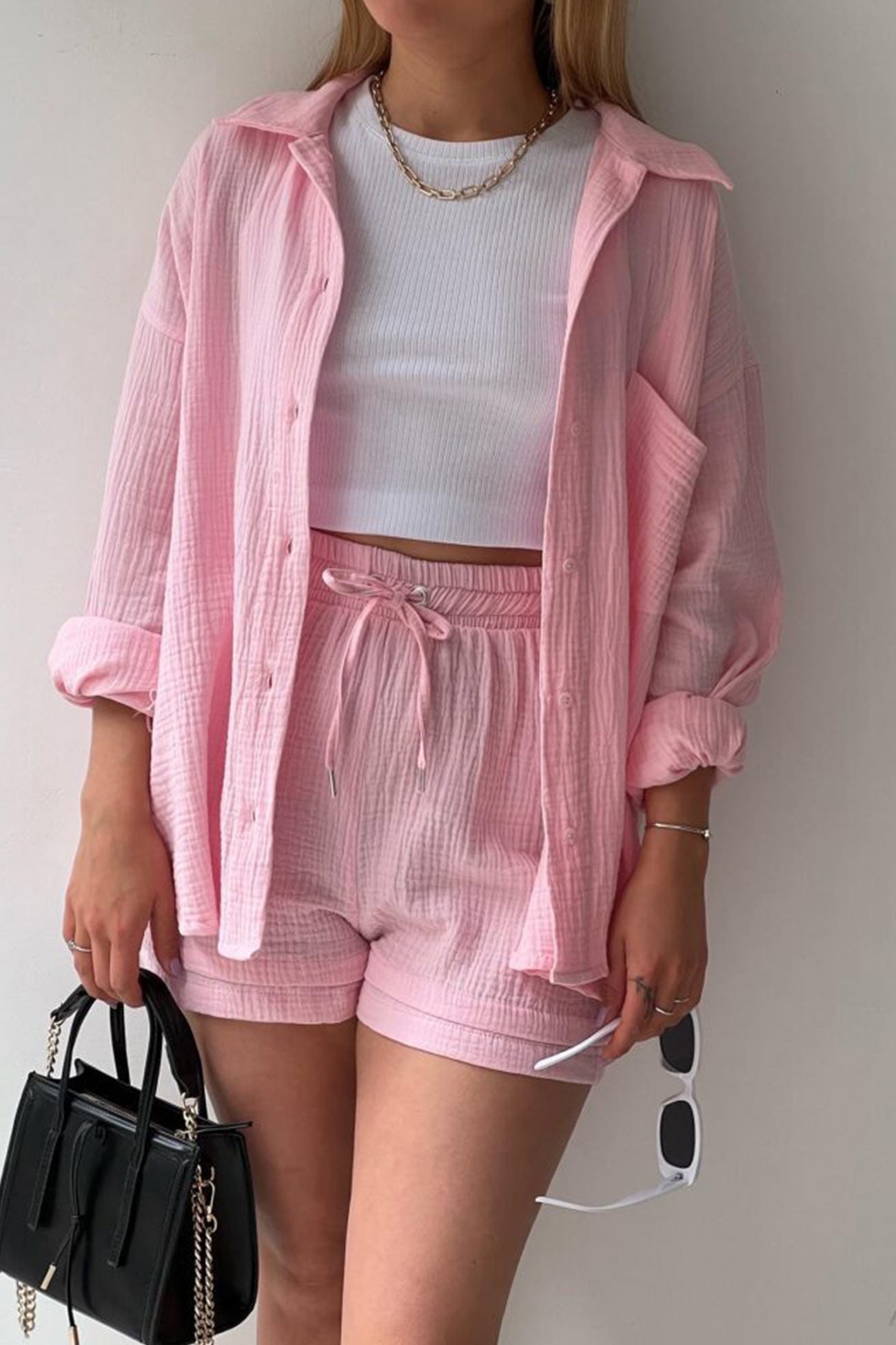 Zomer Short Set Lange Mouwen Shirt Voor Dames