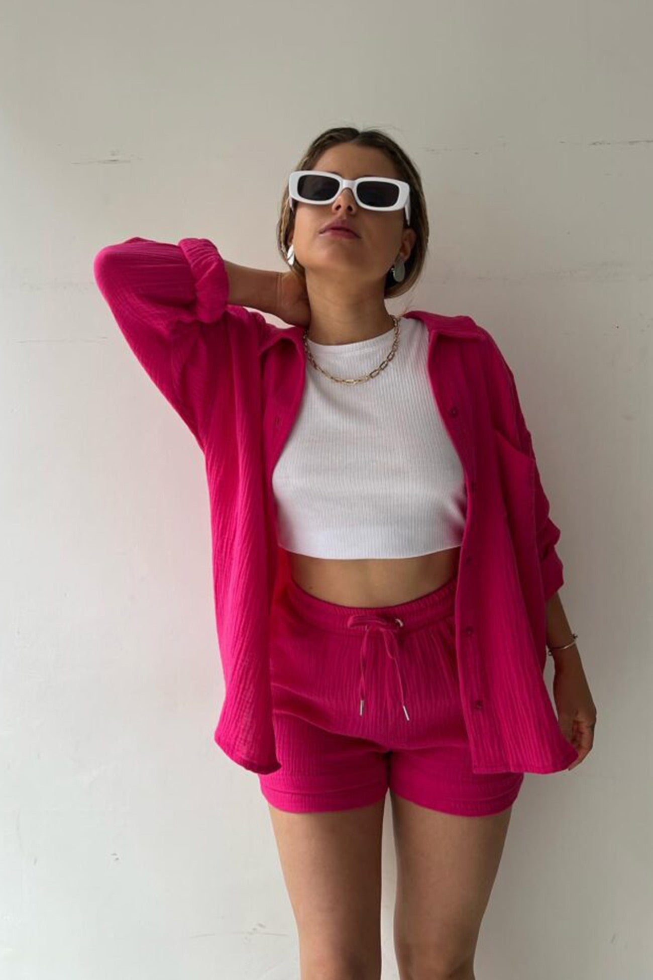Zomer Short Set Lange Mouwen Shirt Voor Dames