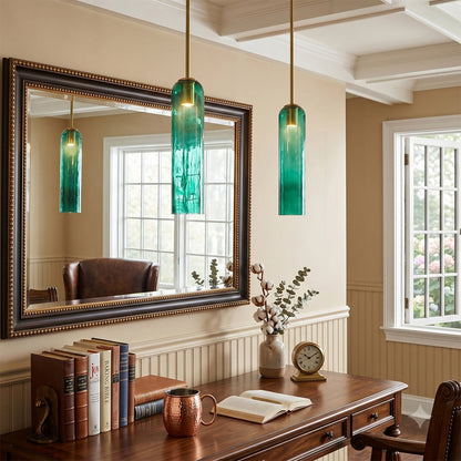Glazen Hanglamp met Lange Buis – Mondgeblazen Glas Zwart of Goud Finish 10cm Diameter