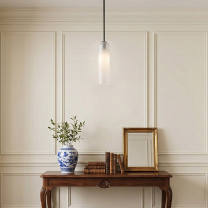 Glazen Hanglamp met Lange Buis – Mondgeblazen Glas Zwart of Goud Finish 10cm Diameter