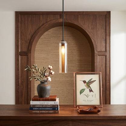 Glazen Hanglamp met Lange Buis – Mondgeblazen Glas Zwart of Goud Finish 10cm Diameter