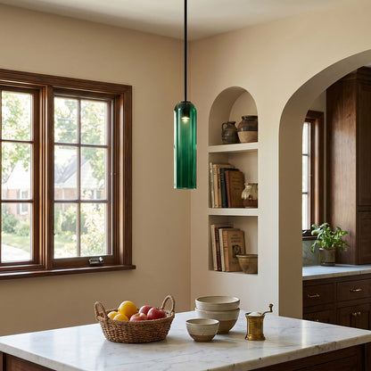 Glazen Hanglamp met Lange Buis – Mondgeblazen Glas Zwart of Goud Finish 10cm Diameter