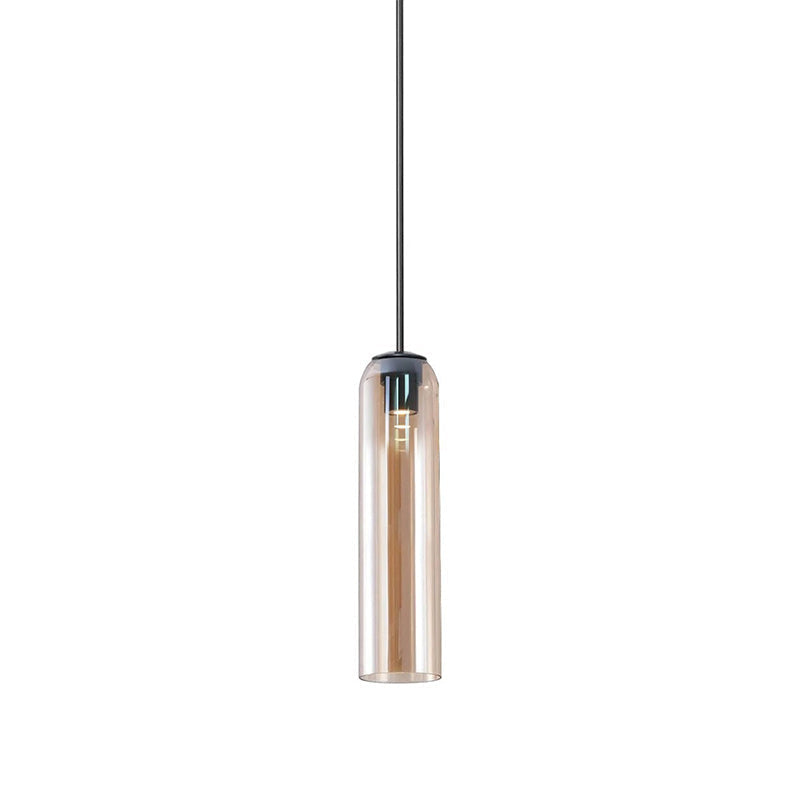 Glazen Hanglamp met Lange Buis – Mondgeblazen Glas Zwart of Goud Finish 10cm Diameter
