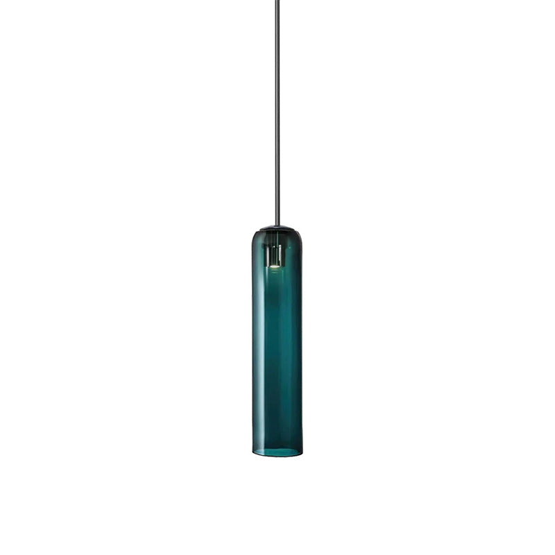 Glazen Hanglamp met Lange Buis – Mondgeblazen Glas Zwart of Goud Finish 10cm Diameter