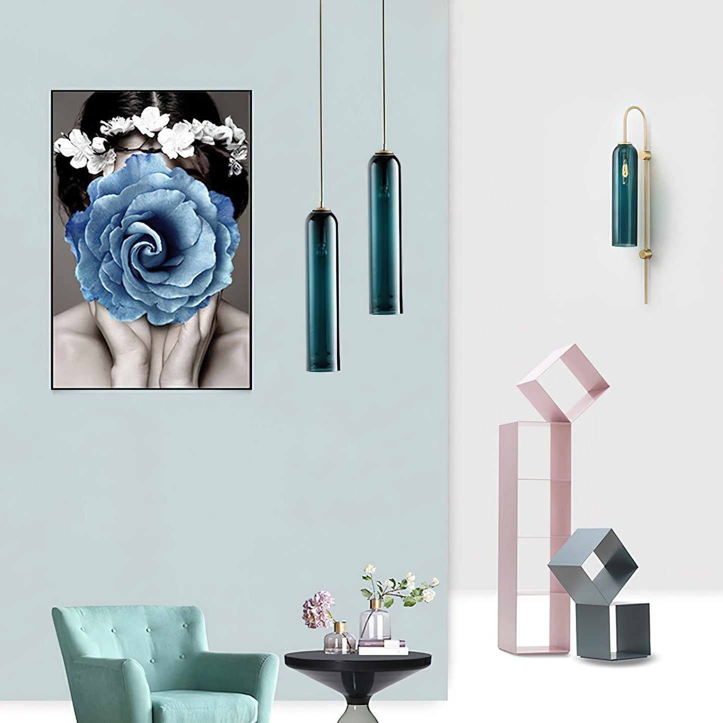 Glazen Hanglamp met Lange Buis – Mondgeblazen Glas Zwart of Goud Finish 10cm Diameter