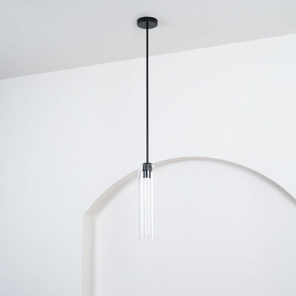 Glazen Hanglamp met Lange Buis – Mondgeblazen Glas Zwart of Goud Finish 10cm Diameter