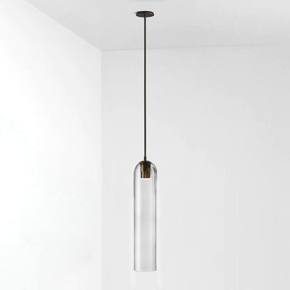 Glazen Hanglamp met Lange Buis – Mondgeblazen Glas Zwart of Goud Finish 10cm Diameter