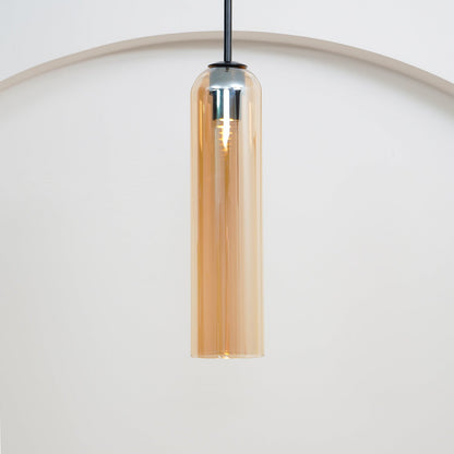 Glazen Hanglamp met Lange Buis – Mondgeblazen Glas Zwart of Goud Finish 10cm Diameter