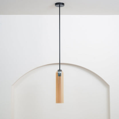 Glazen Hanglamp met Lange Buis – Mondgeblazen Glas Zwart of Goud Finish 10cm Diameter
