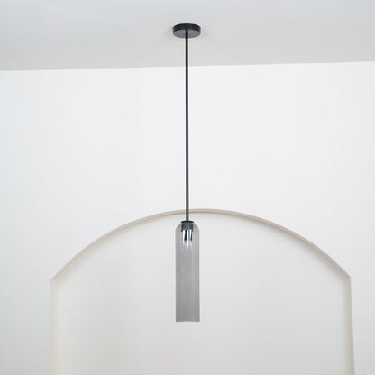 Glazen Hanglamp met Lange Buis – Mondgeblazen Glas Zwart of Goud Finish 10cm Diameter