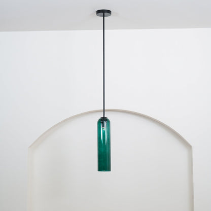 Glazen Hanglamp met Lange Buis – Mondgeblazen Glas Zwart of Goud Finish 10cm Diameter