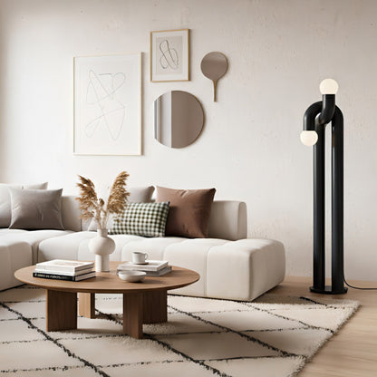 Moderne Staande Boogvorm Lamp met Twee Glazen Bollen – Decoratieve Dubbele Verlichting voor Woonkamer