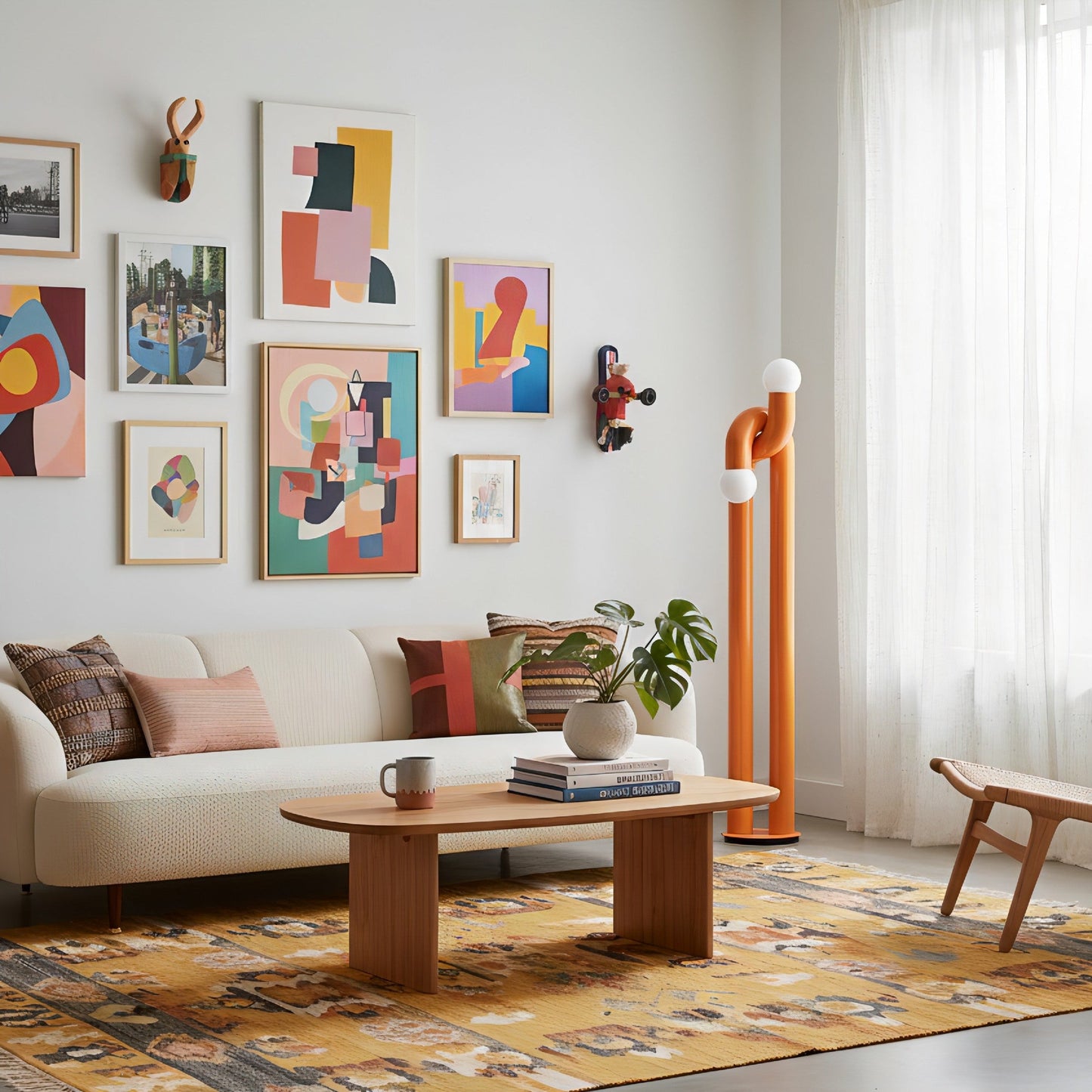 Moderne Staande Boogvorm Lamp met Twee Glazen Bollen – Decoratieve Dubbele Verlichting voor Woonkamer
