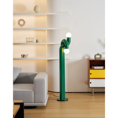 Moderne Staande Boogvorm Lamp met Twee Glazen Bollen – Decoratieve Dubbele Verlichting voor Woonkamer