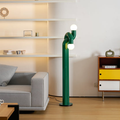 Moderne Staande Boogvorm Lamp met Twee Glazen Bollen – Decoratieve Dubbele Verlichting voor Woonkamer