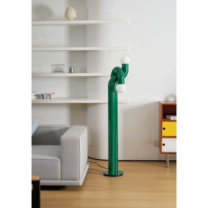 Moderne Staande Boogvorm Lamp met Twee Glazen Bollen – Decoratieve Dubbele Verlichting voor Woonkamer