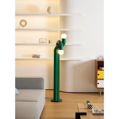 Moderne Staande Boogvorm Lamp met Twee Glazen Bollen – Decoratieve Dubbele Verlichting voor Woonkamer