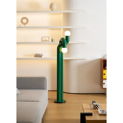 Moderne Staande Boogvorm Lamp met Twee Glazen Bollen – Decoratieve Dubbele Verlichting voor Woonkamer