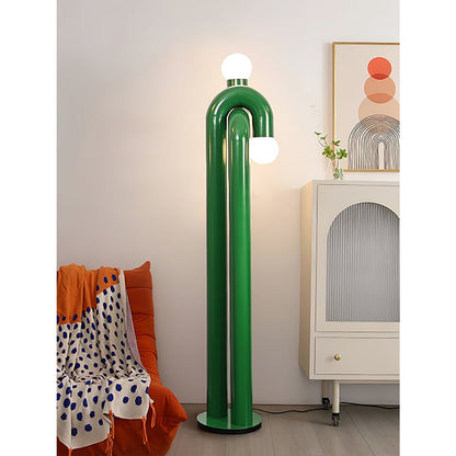 Moderne Staande Boogvorm Lamp met Twee Glazen Bollen – Decoratieve Dubbele Verlichting voor Woonkamer