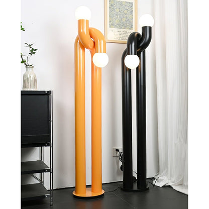 Moderne Staande Boogvorm Lamp met Twee Glazen Bollen – Decoratieve Dubbele Verlichting voor Woonkamer