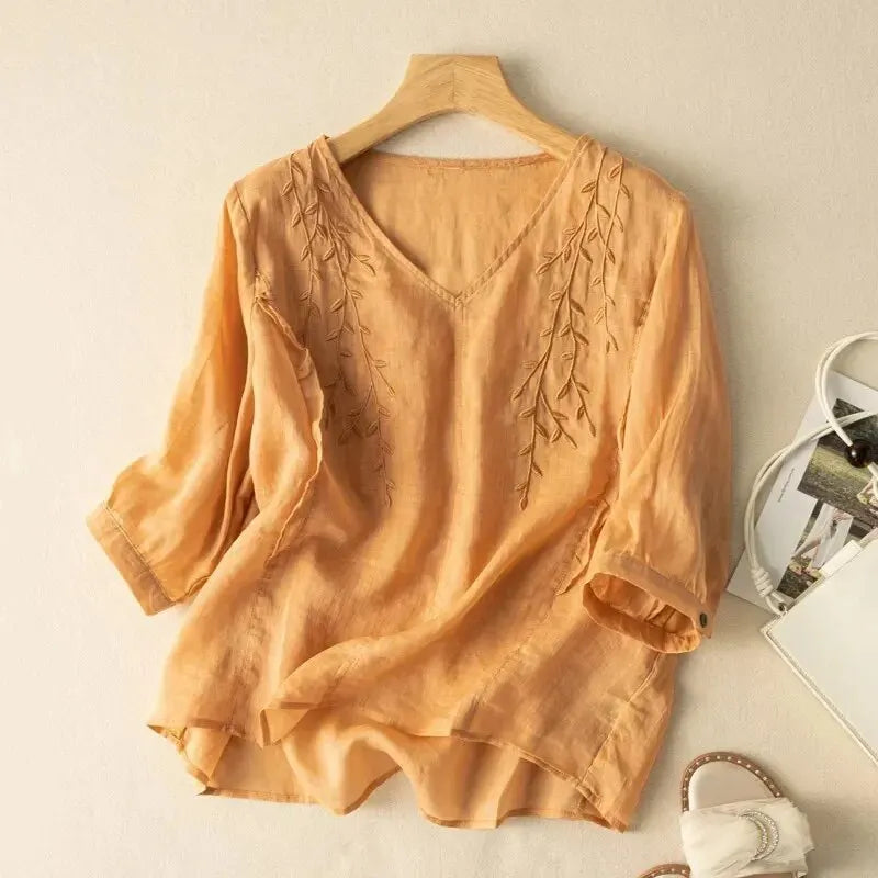 Vrouwen Top Retro Stijl van Katoen en Linnen