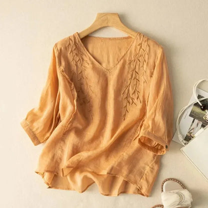 Vrouwen Top Retro Stijl van Katoen en Linnen