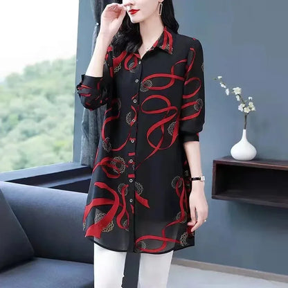 Vrouwelijke Blouse Bloemenprint Lente Zomerjurk
