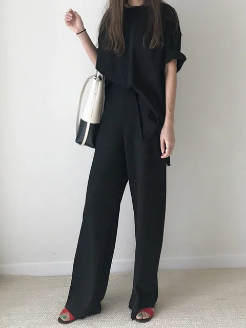 Vrouwelijke Losse Broek Set Ronde Hals Comfortabel - StudioMarella