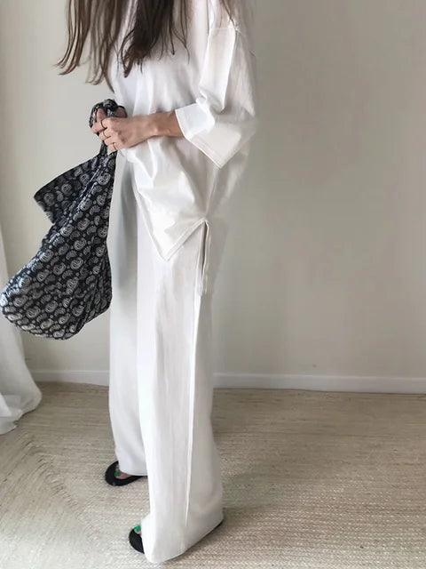 Vrouwelijke Losse Broek Set Ronde Hals Comfortabel