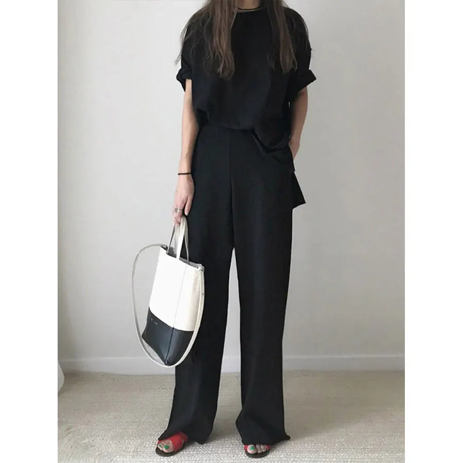 Vrouwelijke Losse Broek Set Ronde Hals Comfortabel
