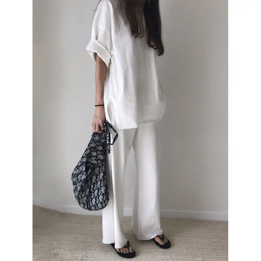 Vrouwelijke Losse Broek Set Ronde Hals Comfortabel