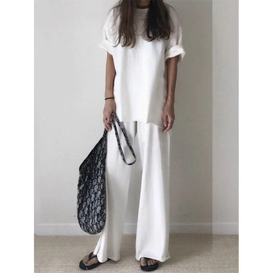 Vrouwelijke Losse Broek Set Ronde Hals Comfortabel