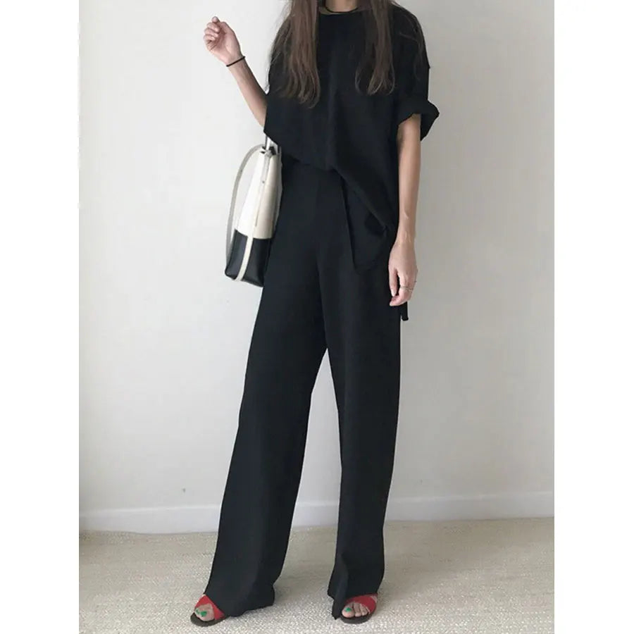 Vrouwelijke Losse Broek Set Ronde Hals Comfortabel