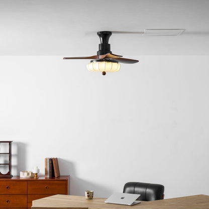 Plafondventilator met Verlichting – DC-Motor – Lotus-Dessin Katoenen Kap – Walnoothouten Bladen – Regelbaar & Omkeerbaar