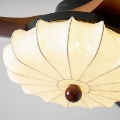 Plafondventilator met Verlichting – DC-Motor – Lotus-Dessin Katoenen Kap – Walnoothouten Bladen – Regelbaar & Omkeerbaar