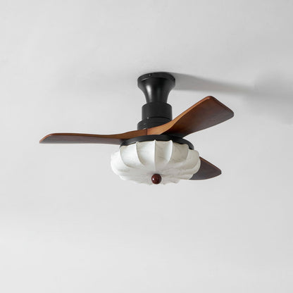 Plafondventilator met Verlichting – DC-Motor – Lotus-Dessin Katoenen Kap – Walnoothouten Bladen – Regelbaar & Omkeerbaar