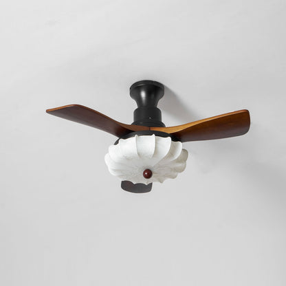 Plafondventilator met Verlichting – DC-Motor – Lotus-Dessin Katoenen Kap – Walnoothouten Bladen – Regelbaar & Omkeerbaar