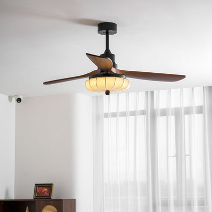 Plafondventilator met Verlichting – DC-Motor – Lotus-Dessin Katoenen Kap – Walnoothouten Bladen – Regelbaar & Omkeerbaar