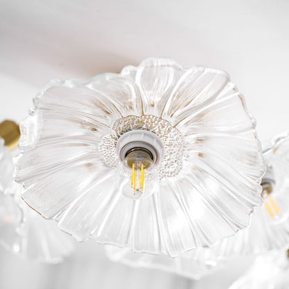 Glazen Plafondlamp met Bladmotief – 3, 5 of 6 Lichtpunten – Gouden Armatuur met Helder of Roze Matglas
