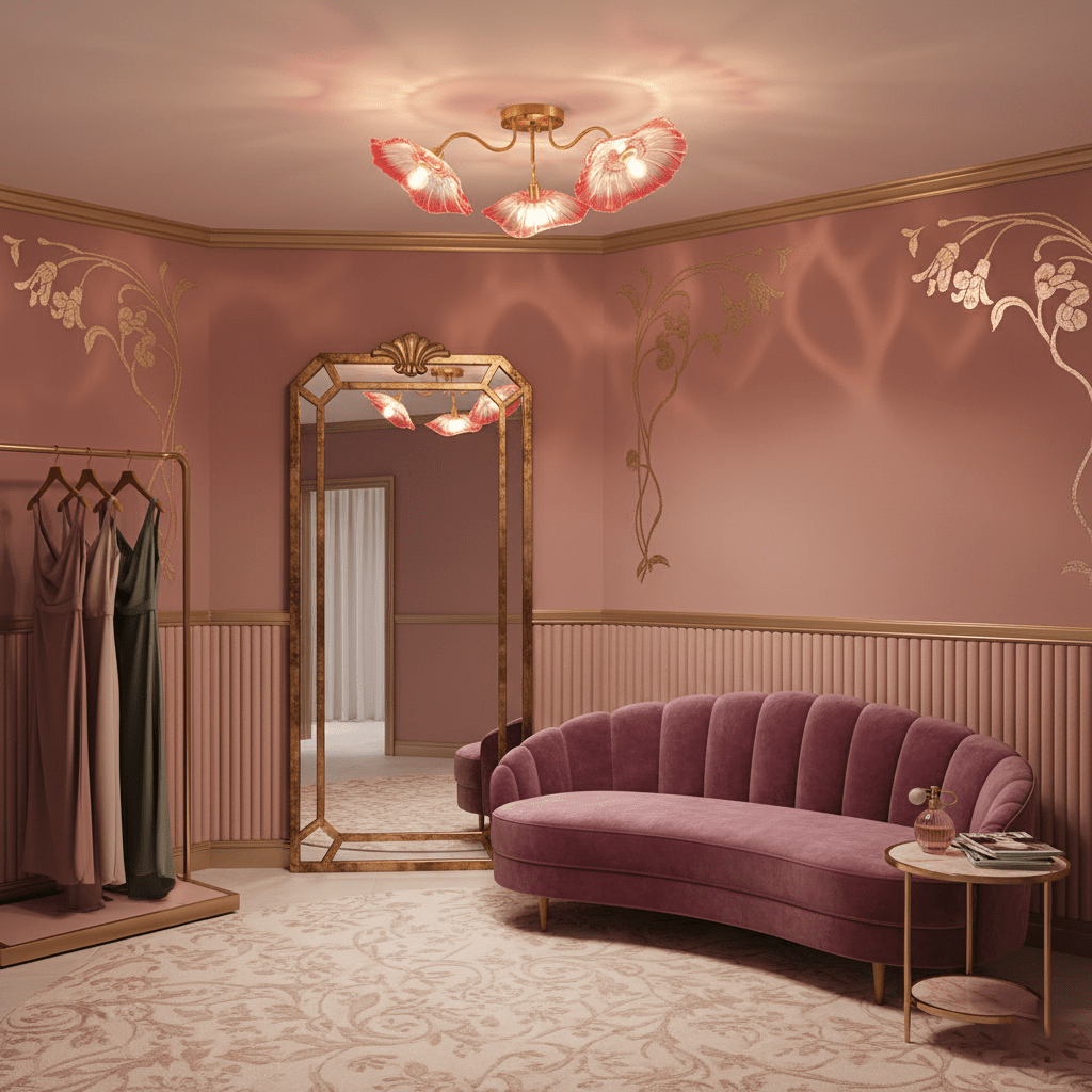 Glazen Plafondlamp met Bladmotief – 3, 5 of 6 Lichtpunten – Gouden Armatuur met Helder of Roze Matglas
