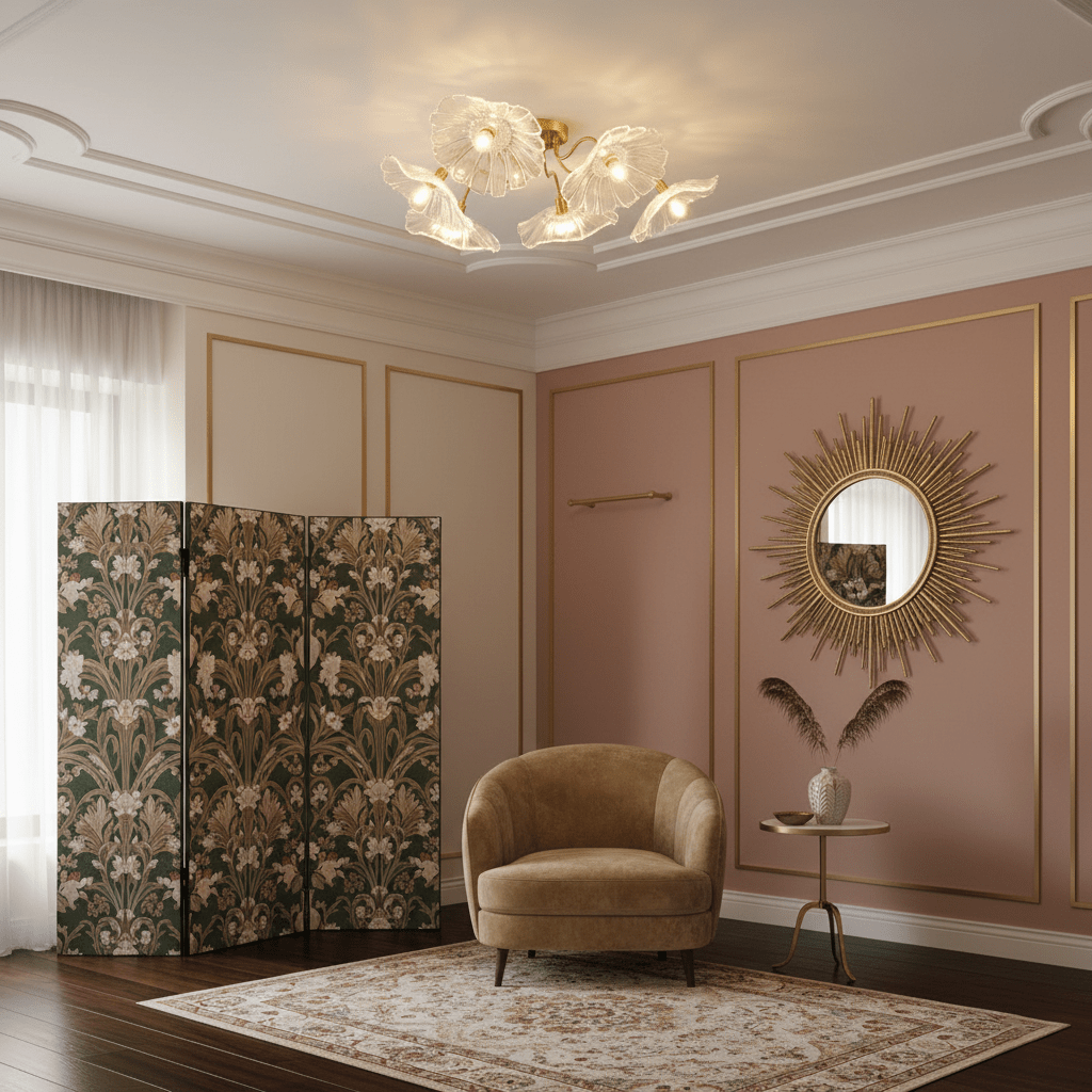 Glazen Plafondlamp met Bladmotief – 3, 5 of 6 Lichtpunten – Gouden Armatuur met Helder of Roze Matglas