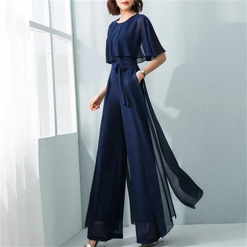 Zomer Jumpsuit Lotusblad Mouwen Bloemendruk