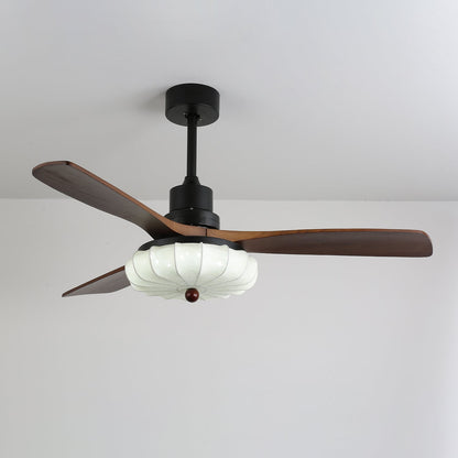 Plafondventilator met Verlichting – DC-Motor – Lotus-Dessin Katoenen Kap – Walnoothouten Bladen – Regelbaar & Omkeerbaar
