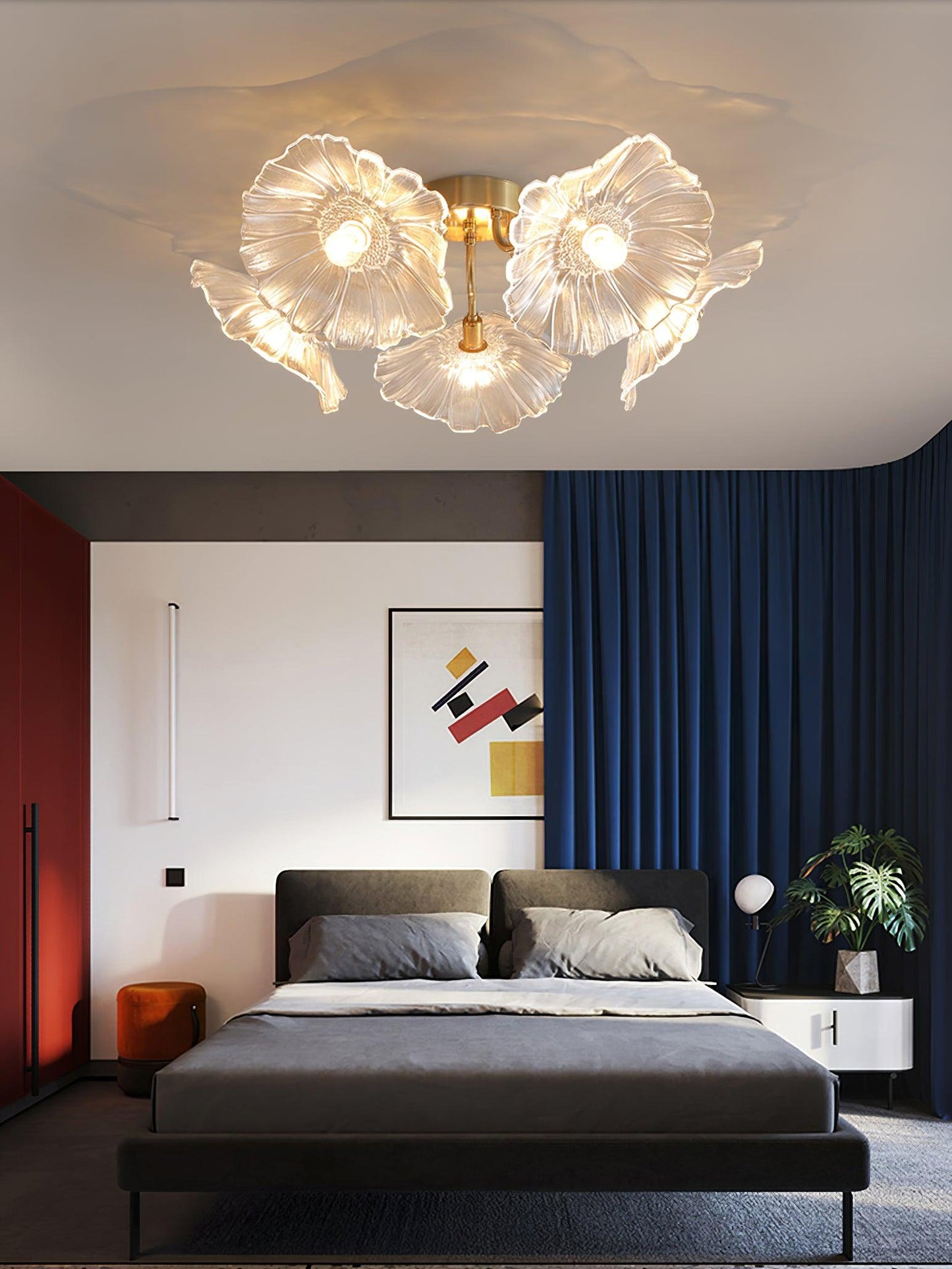 Glazen Plafondlamp met Bladmotief – 3, 5 of 6 Lichtpunten – Gouden Armatuur met Helder of Roze Matglas
