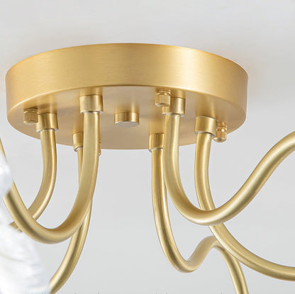 Glazen Plafondlamp met Bladmotief – 3, 5 of 6 Lichtpunten – Gouden Armatuur met Helder of Roze Matglas