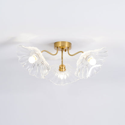 Glazen Plafondlamp met Bladmotief – 3, 5 of 6 Lichtpunten – Gouden Armatuur met Helder of Roze Matglas